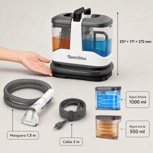 Aspiradora de Tapicerías Teendow Limpiador 450W 13Kpa Doble Depósito 1000ml