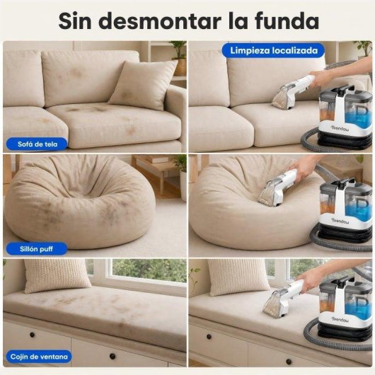 Aspiradora de Tapicerías Teendow Limpiador 450W 13Kpa Doble Depósito 1000ml