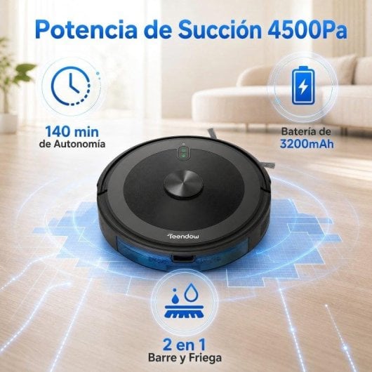 Robot Aspirador Teendow 4500 Pa Navegación LiDAR 360° Fregado 2 en 1 140 Min