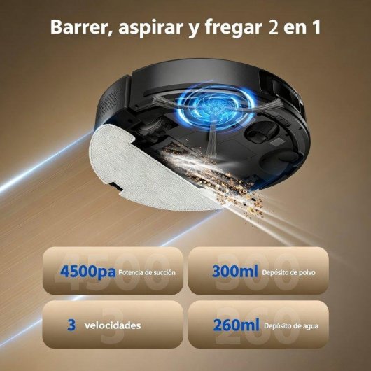 Robot Aspirador Teendow 4500 Pa Navegación LiDAR 360° Fregado 2 en 1 140 Min
