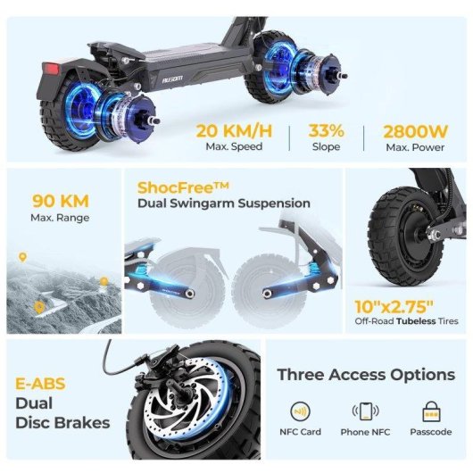 Patinete électrique Ausom Gosoul 2 Pro 48V 18Ah Autonomie 90km Suspension LCD Gris