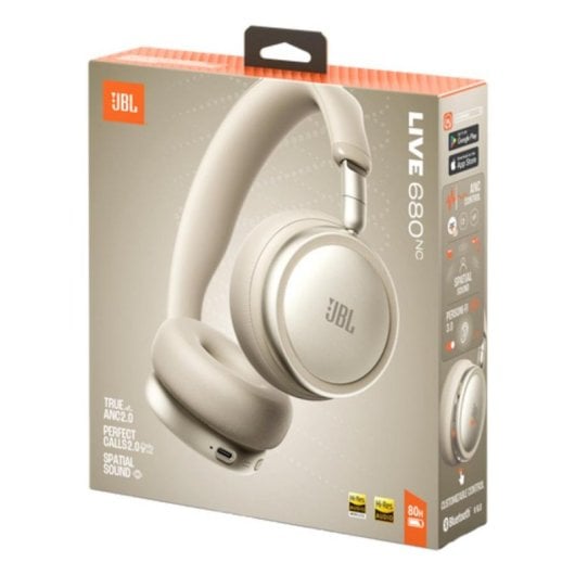 Auriculares JBL Live 680NC sans fil Bluetooth avec réduction de bruit, micro et pliables, champagne
