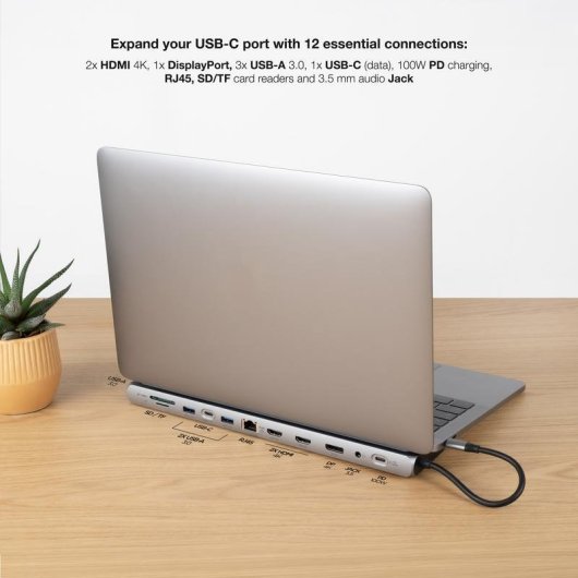 HUB USB-C 12 en 1 Nanocable HDMI 4K DisplayPort Ethernet USB 3.0 PD 100W