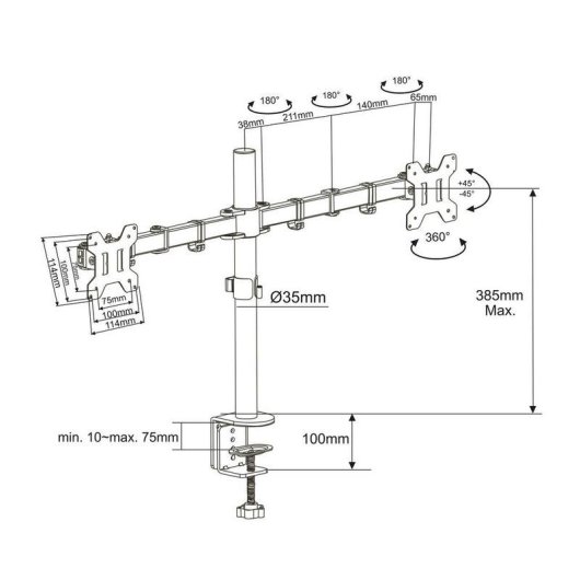 ACT AC8362 Support Moniteur 2 Bras Bureau 10 à 32" VESA 75x75 à 100x100 Max 8Kg