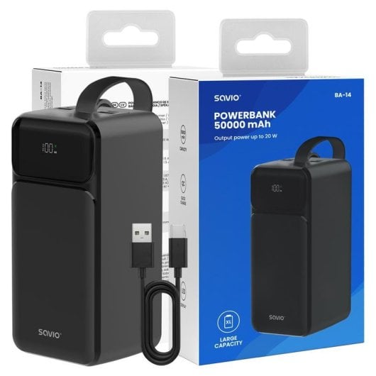 Batteria esterna Savio BA-14 50000 mAh Ricarica rapida USB-C