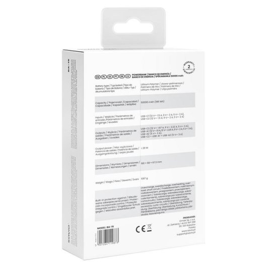Batteria Esterna Savio BA-15 50000 mAh Ricarica rapida Bianco