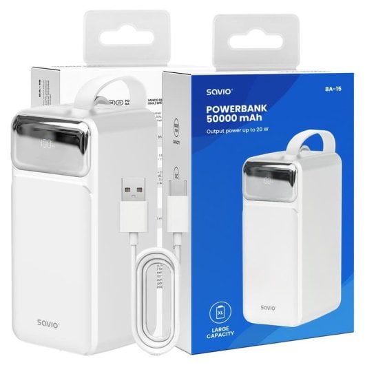 Batteria Esterna Savio BA-15 50000 mAh Ricarica rapida Bianco