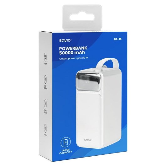 Batteria Esterna Savio BA-15 50000 mAh Ricarica rapida Bianco