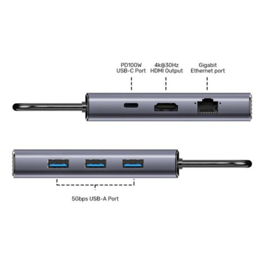 Hub Unitek 6 puertos 5 Gbps modelo D1113CGY01 con carga 100W y HDMI