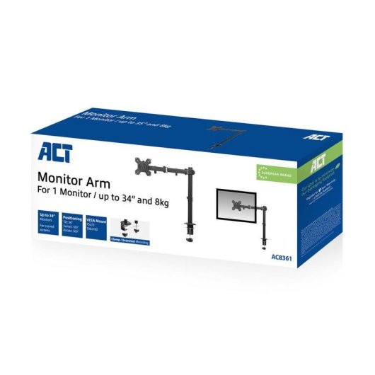 ACT AC8361 Soporte monitor 1 brazo mesa 10 a 34" VESA 75x75 a 100x100 Max 8Kg