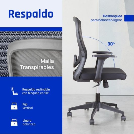Chaise de bureau IGGUAL Ergoline EN1335 avec base à 5 roulettes et réglage hauteur
