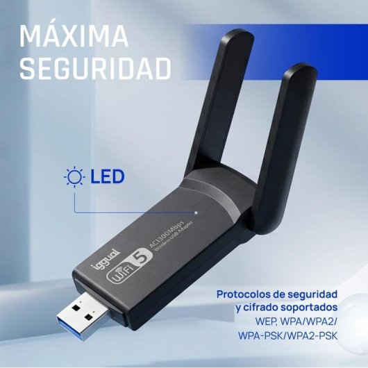 Scheda di Rete IGGUAL Adattatore USB Wifi 1300 Mbps USB 3.2 Dual Band 2.4G/5G