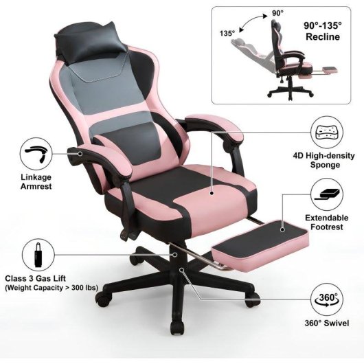 Cadeira Gaming Rolipo W3490-6073-BP Reposapies Extensivel