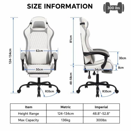 Chaise Gaming Rolipo W3490-6072-WG Reposapies Cuir Proteine Respirant