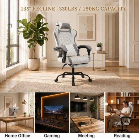 Chaise Gaming Rolipo W3490-6072-WG Reposapies Cuir Proteine Respirant