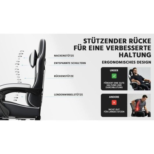Cadeira Gaming Rolipo W3298P445235 Ergonomica Suporte Lombar PU Respiravel