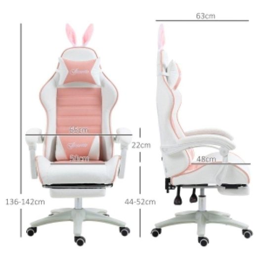 Silla Gaming Rolipo Rosa Ergonómica Orejas Conejo Reclinable 120 kg