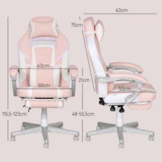 Chaise gaming Rolipo 921-773V00PK Ergonomique Rose Repos-pieds