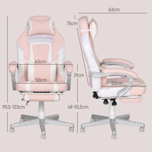 Chaise gaming Rolipo 921-773V00PK Ergonomique Rose Repos-pieds