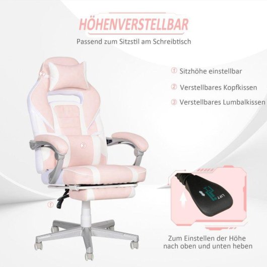 Chaise gaming Rolipo 921-773V00PK Ergonomique Rose Repos-pieds
