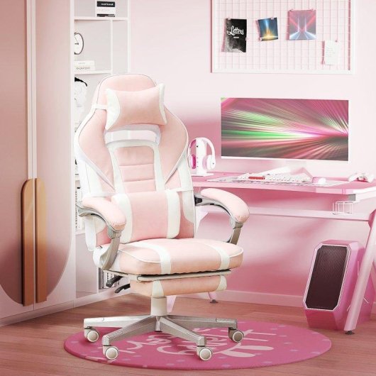 Chaise gaming Rolipo 921-773V00PK Ergonomique Rose Repos-pieds