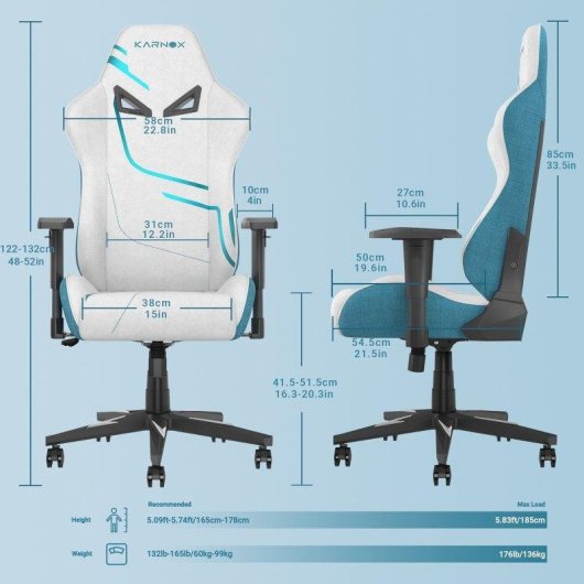 Chaise Gaming Rolipo Kornox Tissu Respirant Hauteur Reglable