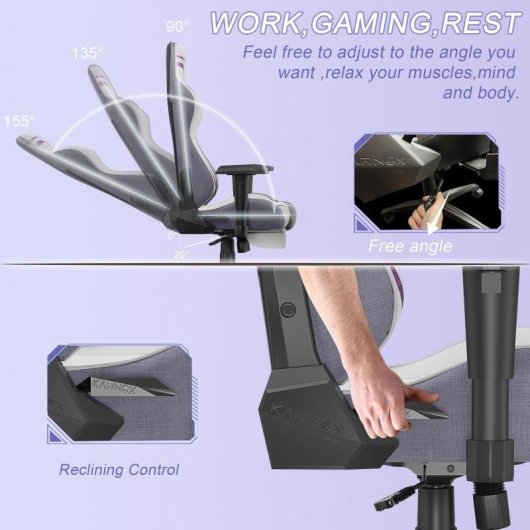 Silla Gaming Ergonómica Rolipo KORNOX Tela Ajustable Blanca/Morada