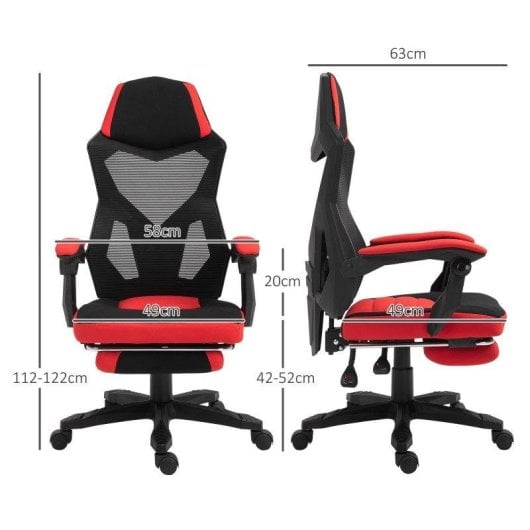 Sedia Gaming Rolipo 921-233 Reclinabile 135° Poggiapiedi Regolabile Nero/Rosso