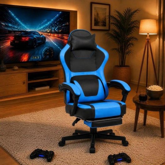 Ergonomischer Gaming-Stuhl Rolipo W3490-6073-BB Verstellbare Fusstütze