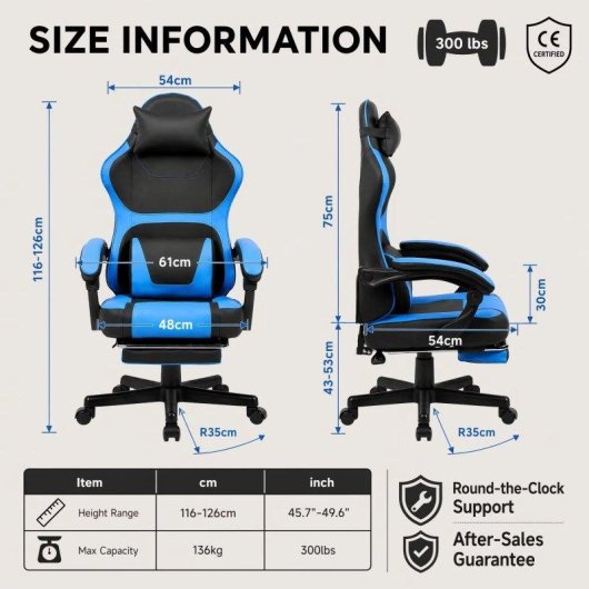 Ergonomischer Gaming-Stuhl Rolipo W3490-6073-BB Verstellbare Fusstütze