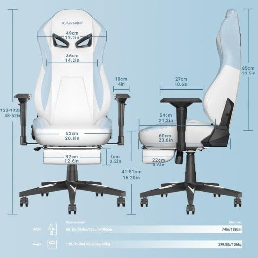 Chaise Gaming Kornox Blanche Ergonomique avec Repose-pieds
