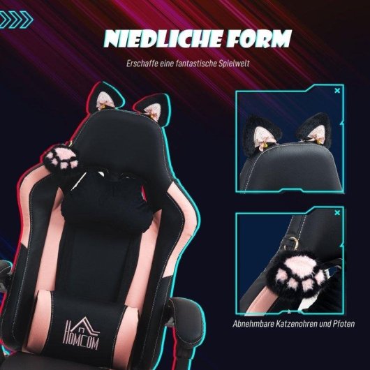 Gaming Stuhl Rolipo Rosa/Schwarz 921-794V00BK Katzenohren
