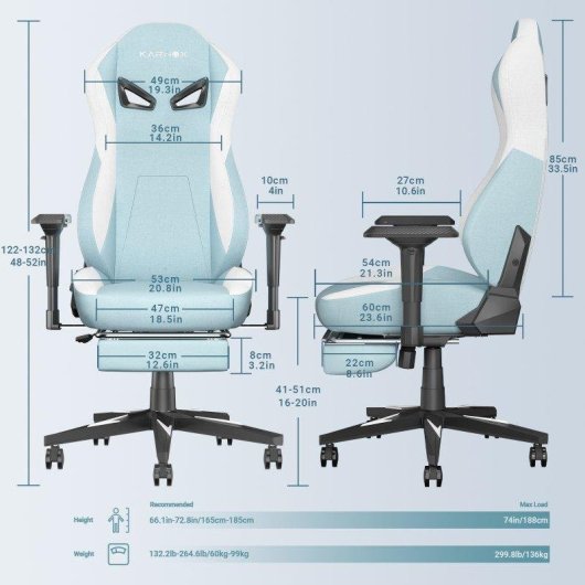 Ergo Gaming Stuhl Kornox Stoff mit Fusstütze