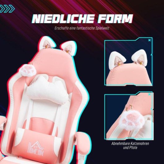 Silla Gaming Rolipo Rosa Ergonómica con Orejas de Gato