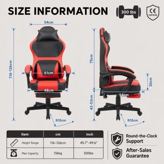 Gaming-Stuhl Rolipo W3490 Ausziehbare Fussst utze und Doppel-Lendenunterstutzung