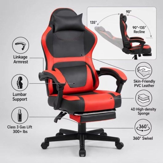 Gaming-Stuhl Rolipo W3490 Ausziehbare Fussst utze und Doppel-Lendenunterstutzung
