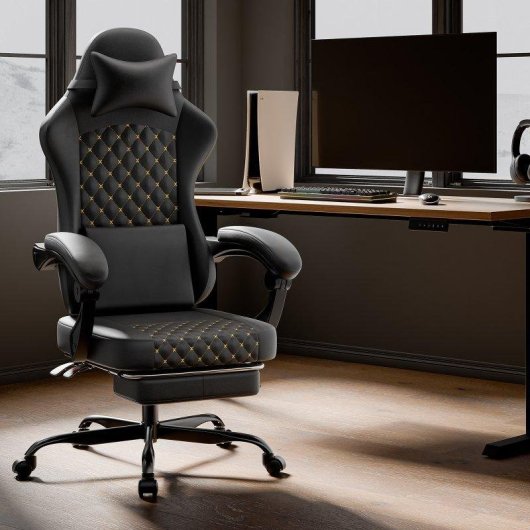 Silla Gaming Ergonómica Rolipo W3298 Masaje Reposapiés 150kg Cuero PVC