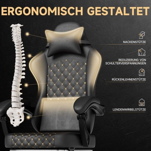 Silla Gaming Ergonómica Rolipo W3298 Masaje Reposapiés 150kg Cuero PVC