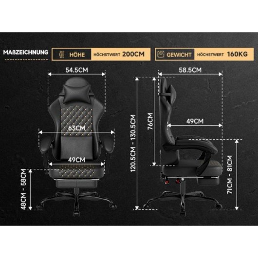 Silla Gaming Ergonómica Rolipo W3298 Masaje Reposapiés 150kg Cuero PVC
