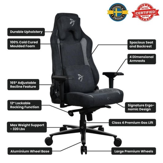 Silla Gaming Arozzi Vernazza Reclinable 165° Tela Ultrasuave Negra
