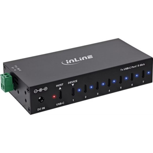 Hub InLine 7 puertos 5 Gbps USB-C modelo 35396E con carga 48 W