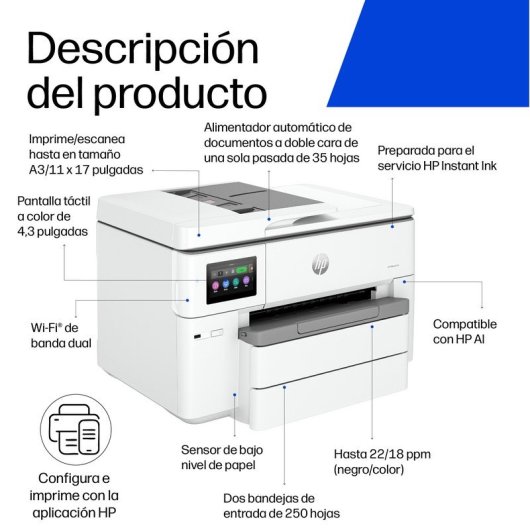 Impresora inyección de tinta WiFi HP OfficeJet Pro 9730 A3 dúplex + 3 Meses de Instant Ink Gratis