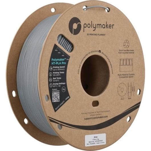 Filamento PLA Polymaker PA20003 Gris 1 kg 1,75 mm con bajo CO₂