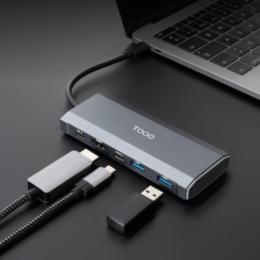 Caja PC TooQ TQE-2241G M.2 Aluminium Gris avec HUB USB-C et HDMI