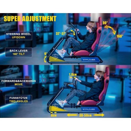 Cockpit de Simulação GTPLAYER com Colunas e Suporte Ajustável