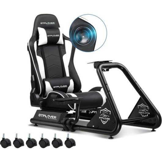 Cockpit de simulación de carreras GTPLAYER con altavoces y soporte para volante y pedales Blanco