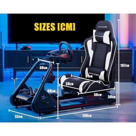 Cockpit de simulación de carreras GTPLAYER con altavoces y soporte para volante y pedales Blanco
