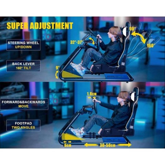 Cockpit de simulación de carreras GTPLAYER con altavoces y soporte para volante y pedales Blanco
