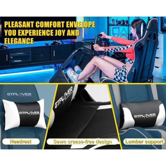 Cockpit de simulación de carreras GTPLAYER con altavoces y soporte para volante y pedales Blanco