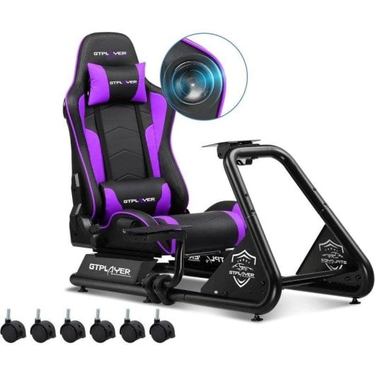 Cockpit de Simulação GTPLAYER com Altifalantes e Suporte Ajustável Roxo